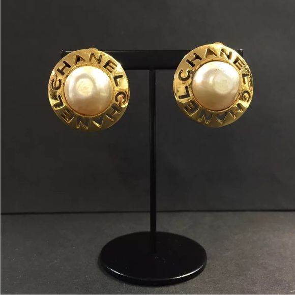 CHANEL Logo Faux Pearl & Gold Tone Earrings - Picture 1 of 8